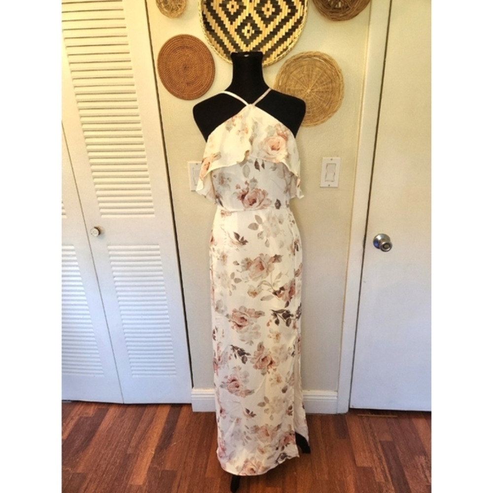 LAST ONE!  White Floral Maxi Dress With A Side Split